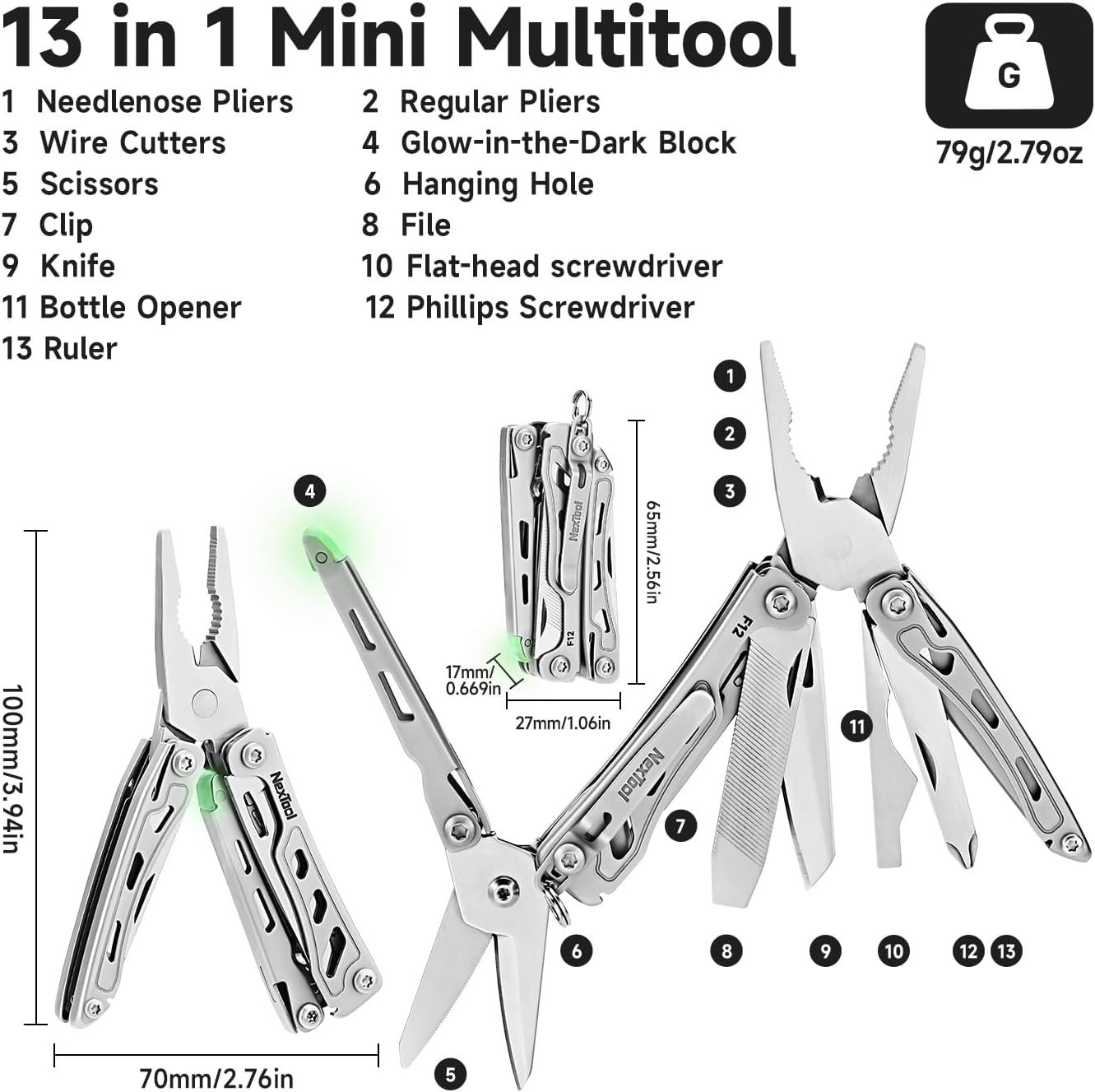 Nextool F12 Mini Multitool, 13-In-1 Keychain Multitool with Serrated Scissors, F