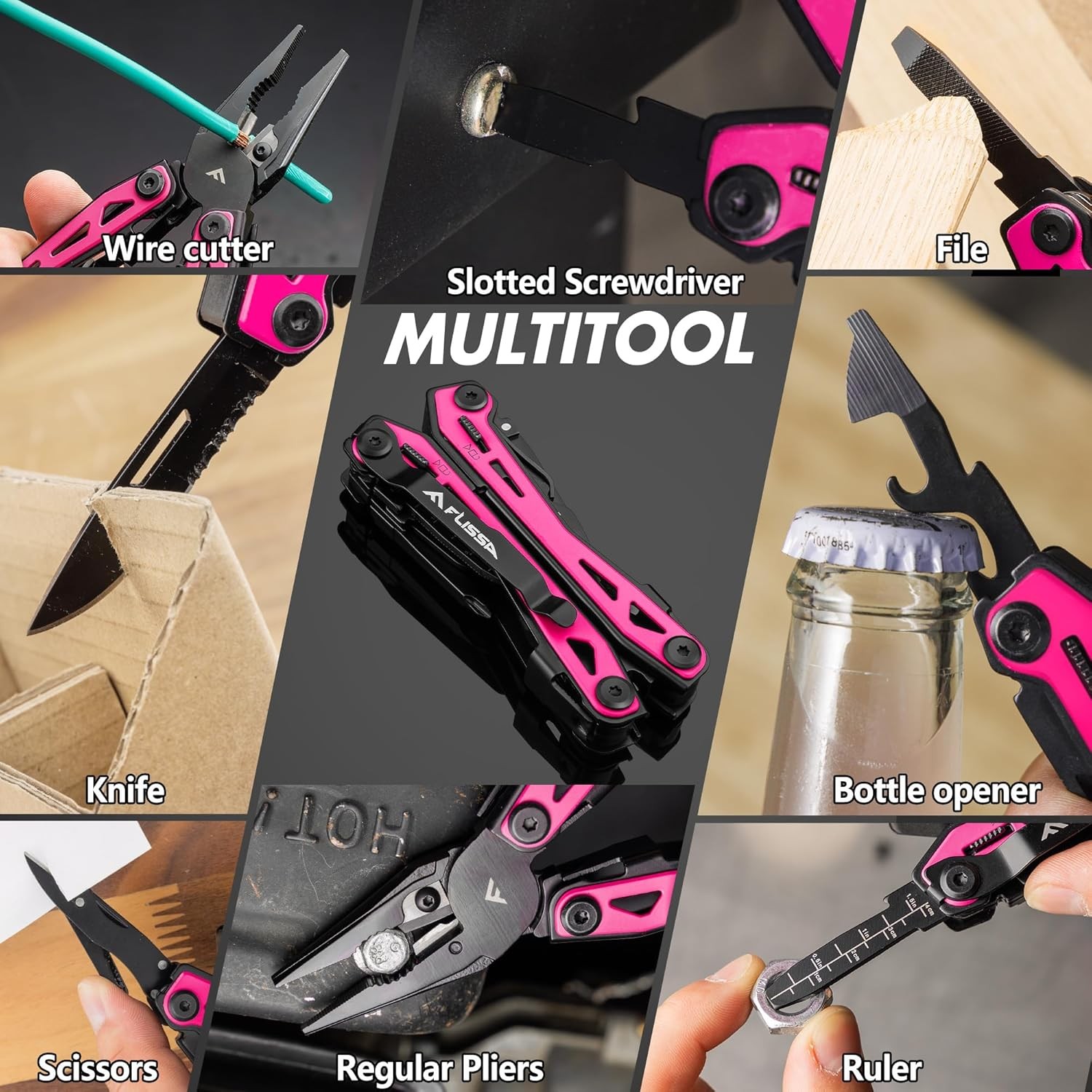 16-in-1 Pink Multi Tool Pliers Gifts Men Women Stainless Steel EDC Multitool W/