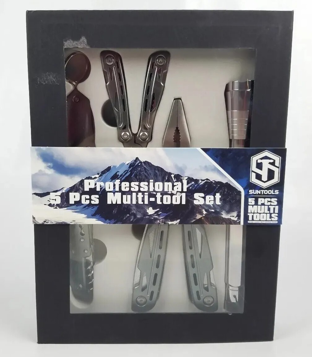 Suntools Professional 5 Pcs Multi-tool Set Flashlight Pliers Pocket Knife New