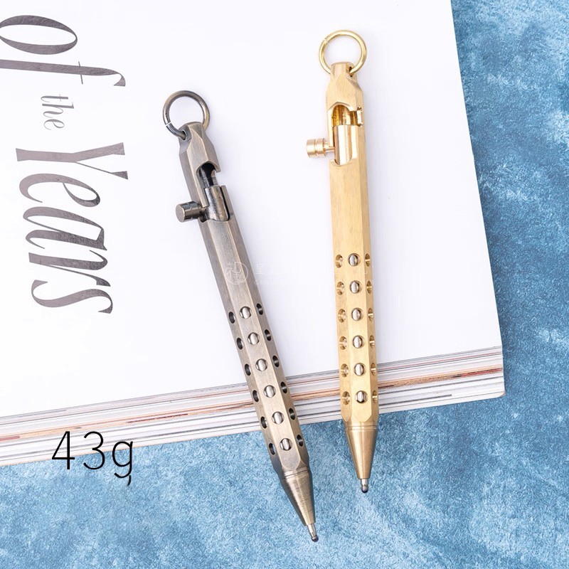 Handmade Six-Edge Brass Pen Practical Ballpoint Pen Pocket Keychain EDC Pen