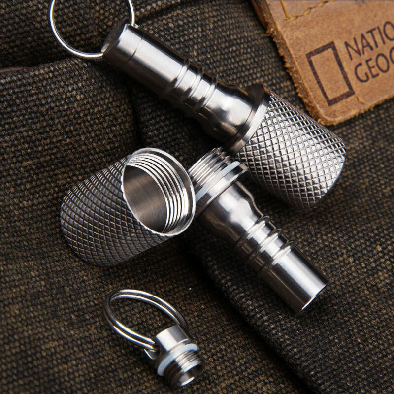 Titanium Keychain Waterproof Box Sealed Container Portable Outdoor Pendant EDC