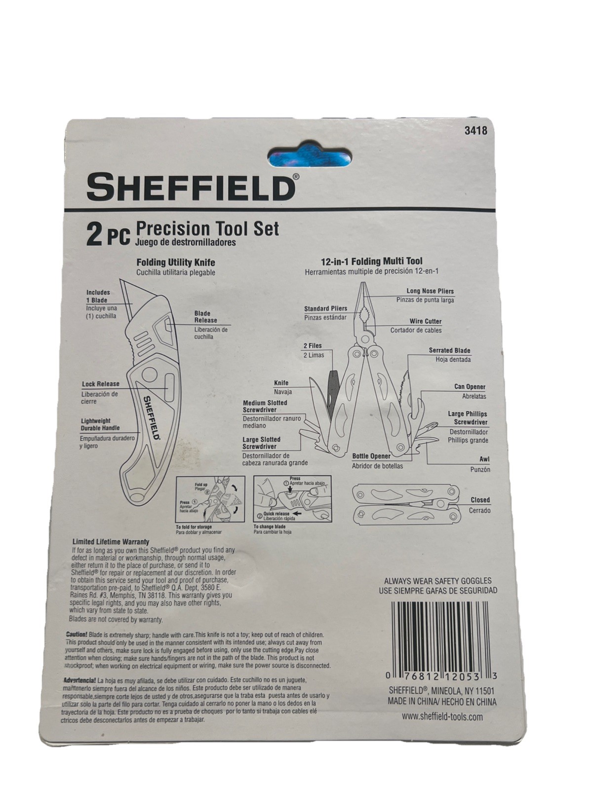 New! Sheffield 2pc Precision Tool Set 12 in 1 Folding Multi Tool & Utility Knife