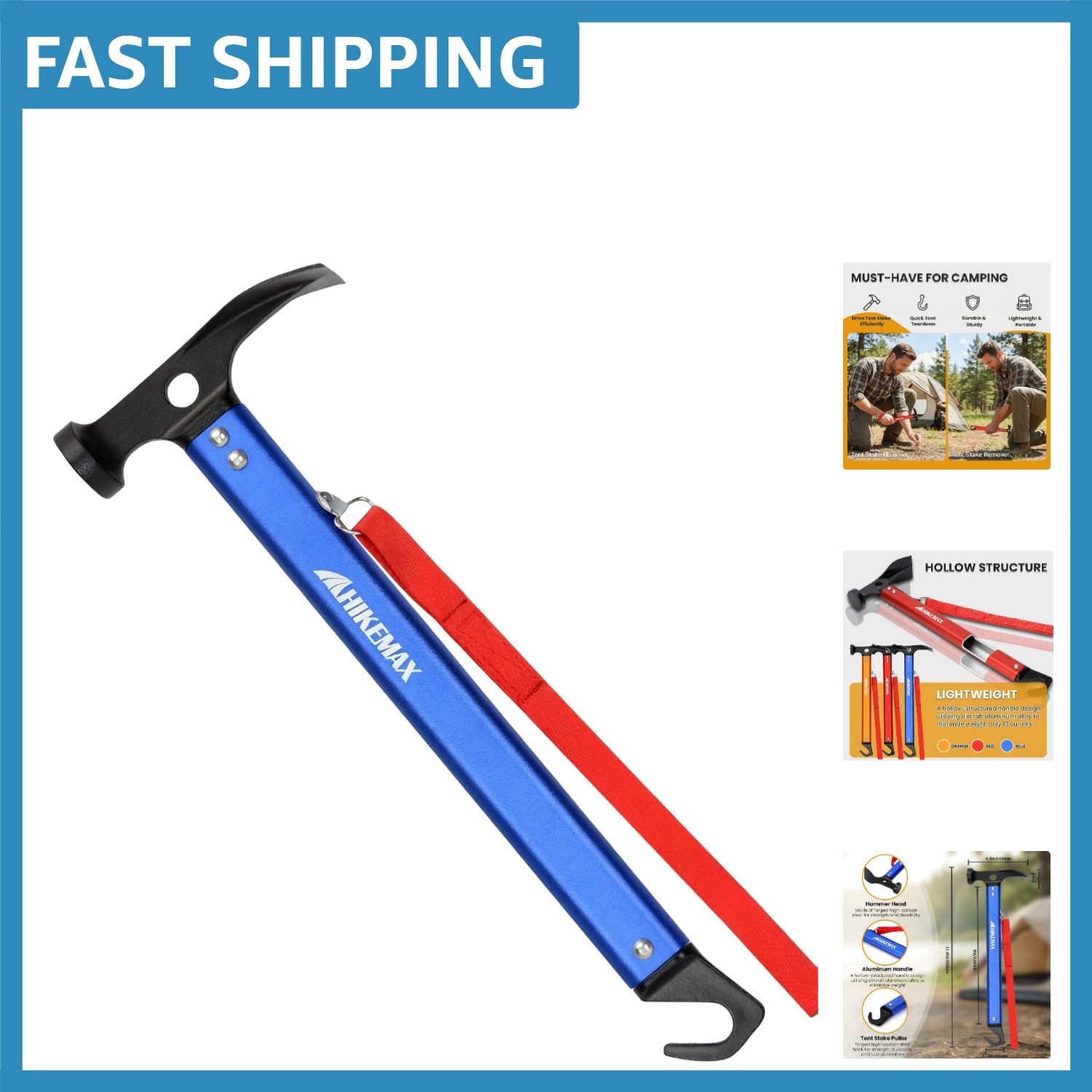 Lightweight 13-Ounce Outdoor Camping Hammer with Multi-Functional Stake Remover