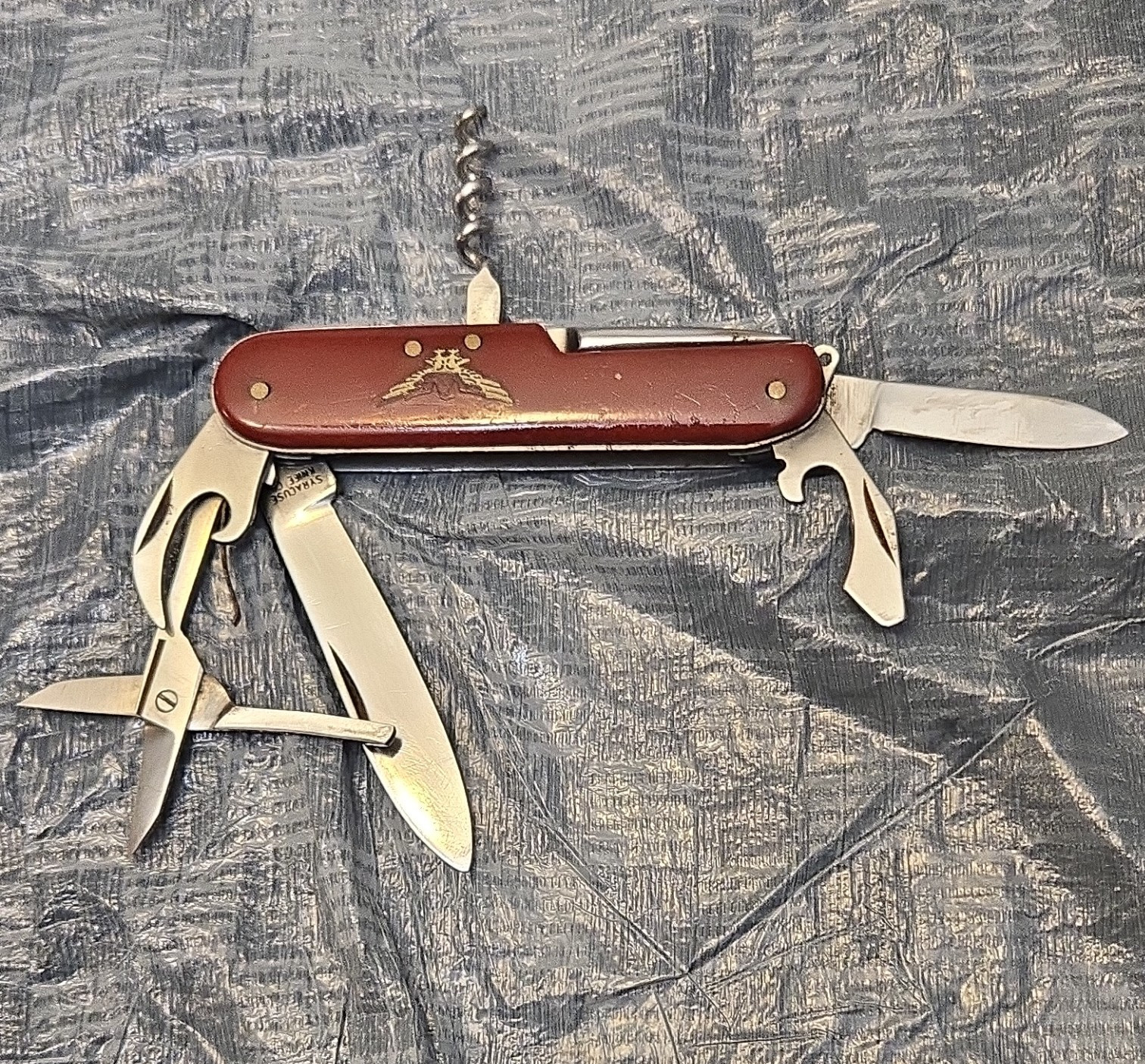 Red 6-in-1 Multi-Tool Pocket Knife Scissors Corkscrew Bottle Opener 3.5in