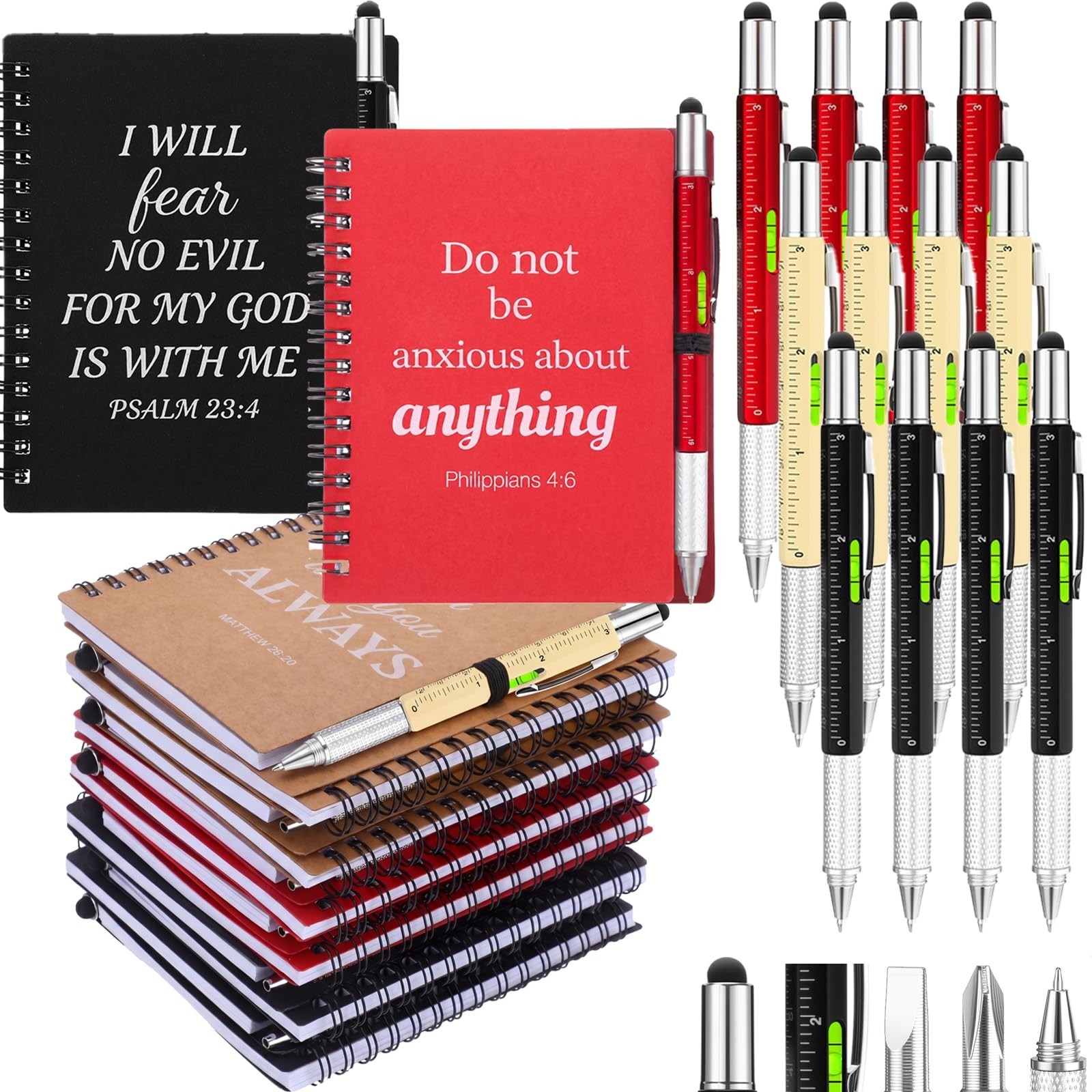 24 Pcs Christian Gifts Set – Multi Tool Pens & Religious Notebooks for Dad, Husb