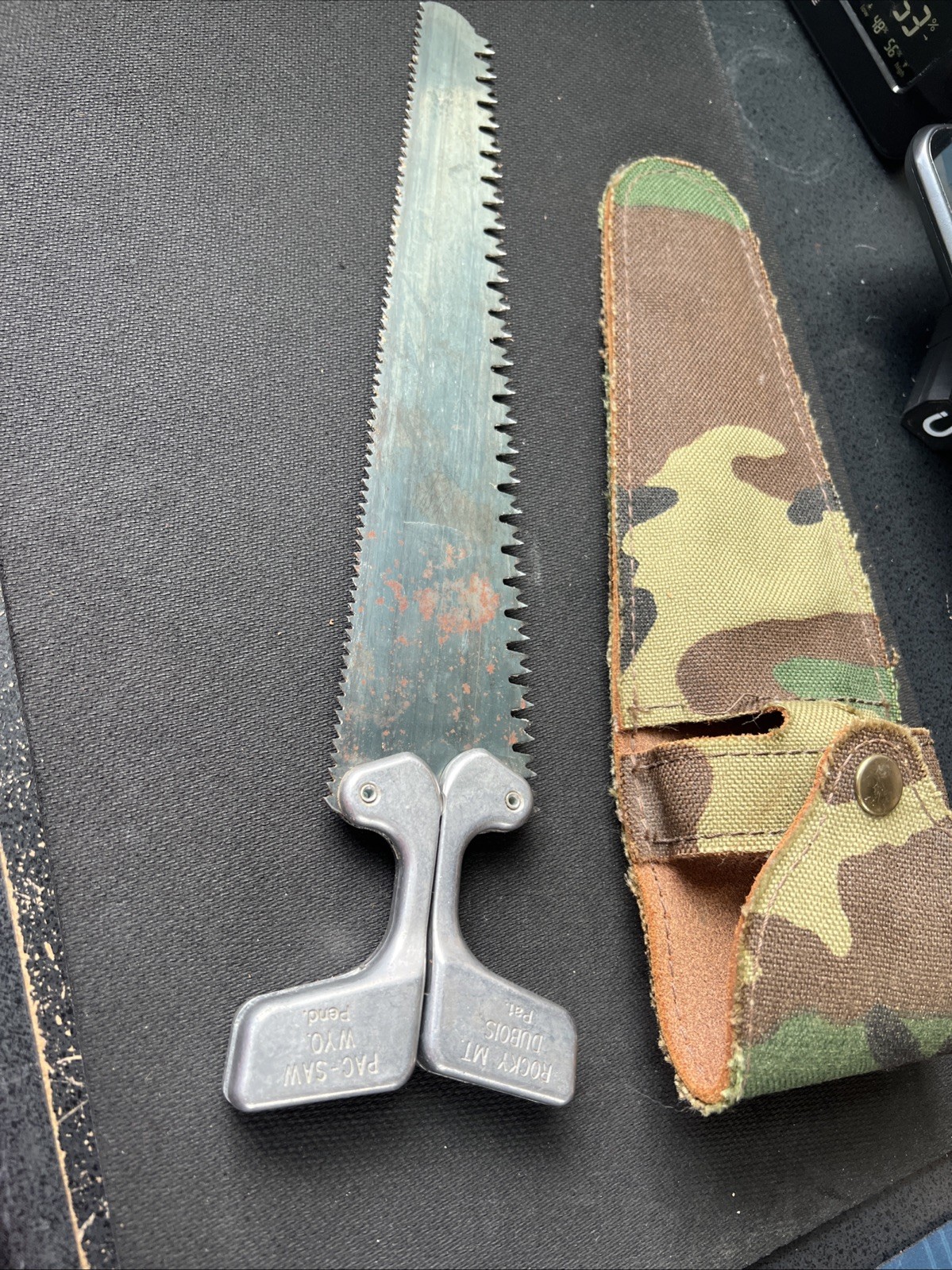 Rocky Mountain Pac Saw Vintage W/ Leather Sheath 12-1/2″ Long Nice ❤️camo