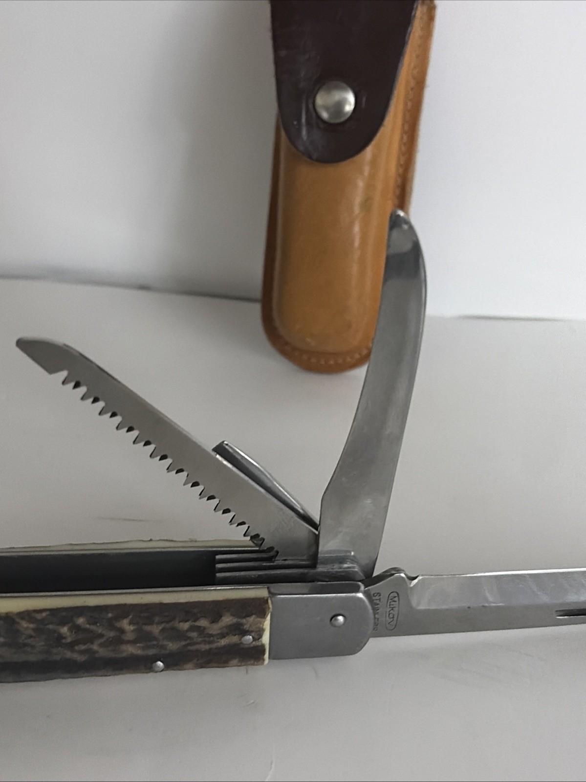 Vintage Mikov Czecho Slovakia Antlers Griff Stainless Steel Folding Knife
