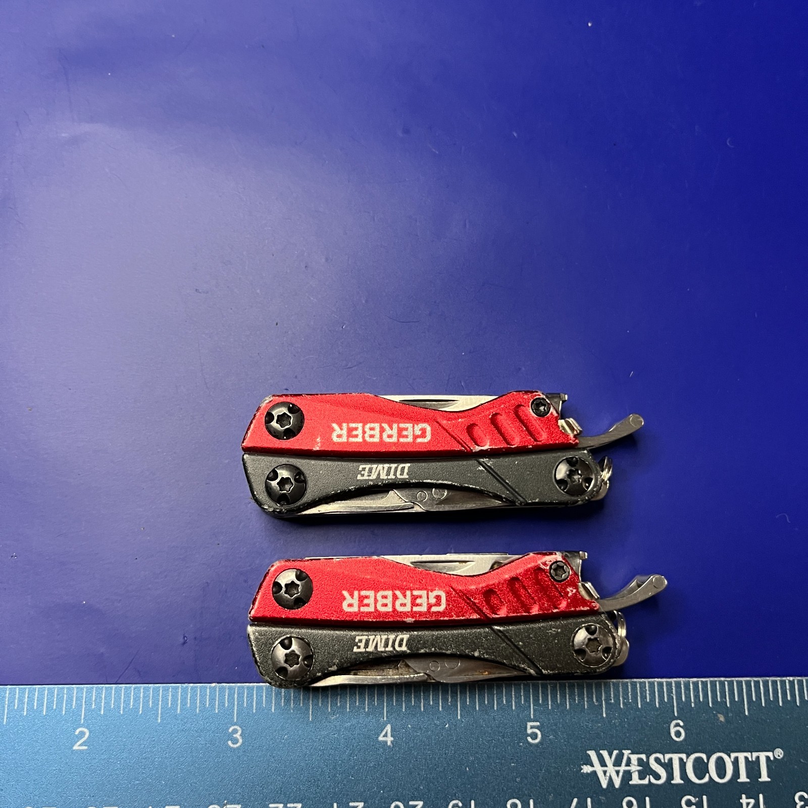 Lot of 2 Gerber Dime Multi-Tools Small Keychain Pliers Knife File Scissors