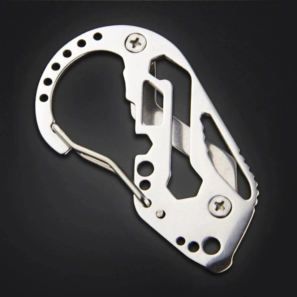 Stainless Multi Tool EDC Pocket Survival Carabiner Screwdriver Keychain Wrench**