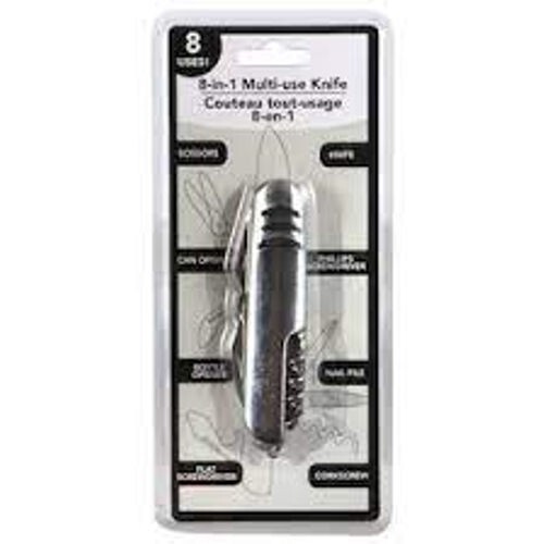 8-1 Multi Tool Knife, Corkscrew, Can Opener, Philips & Flat Screw Driver