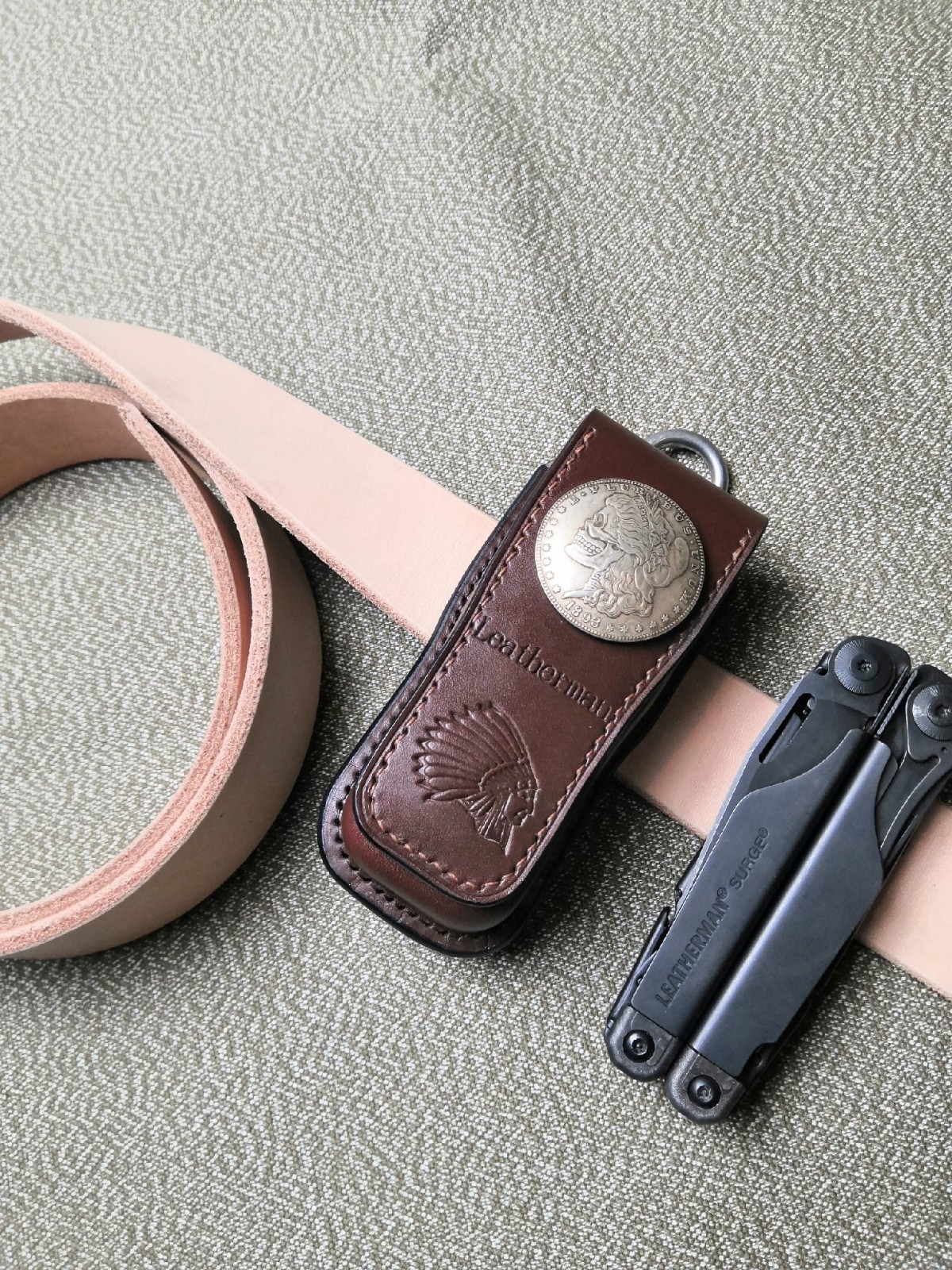 Handmade Leather Sheath Tactical Belt For Leatherman Surge Veg-Tanned