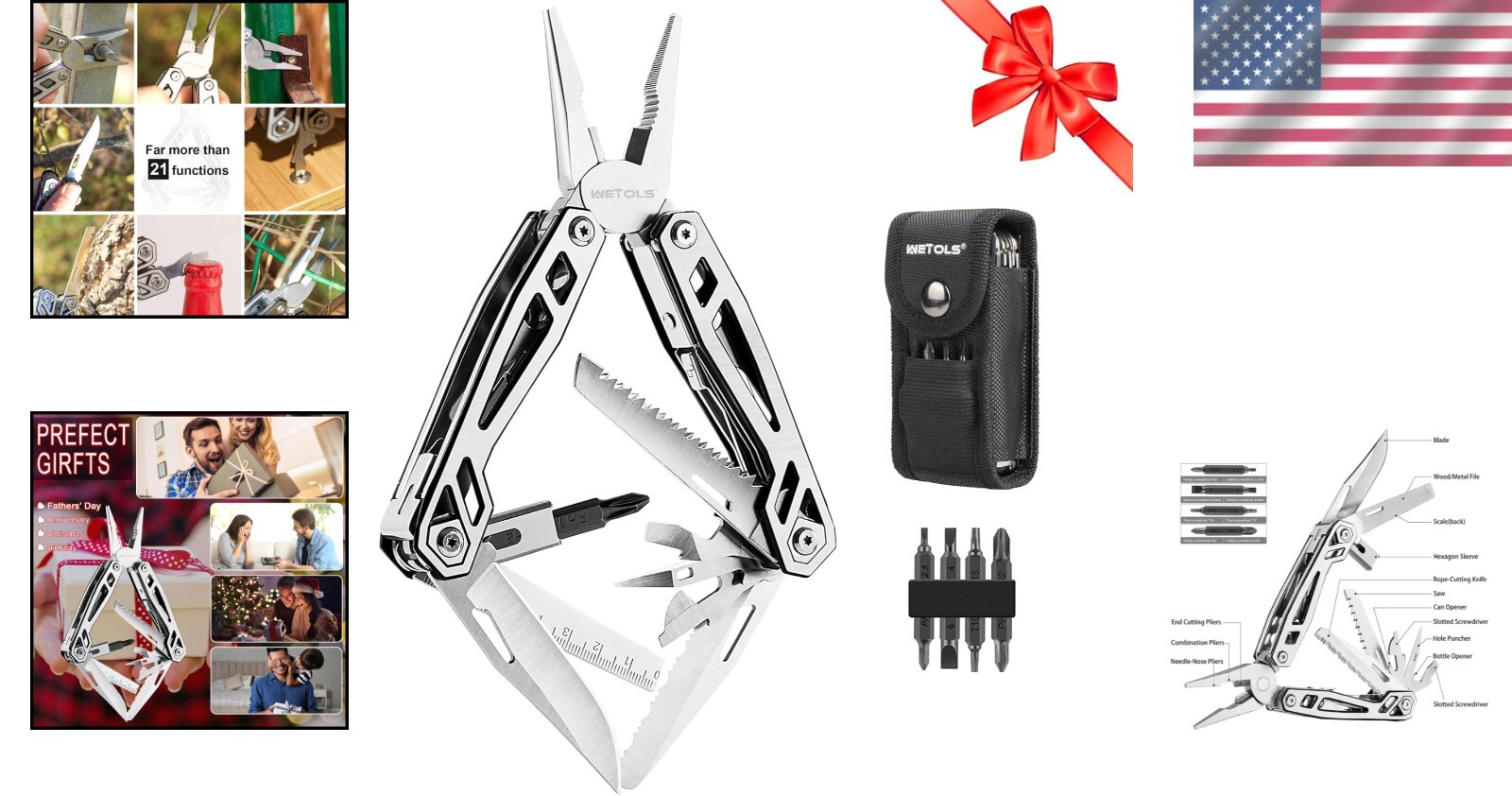 Ergonomic 21-in-1 Multitool with Needle Nose Pliers – Great Gifts for Men/Women