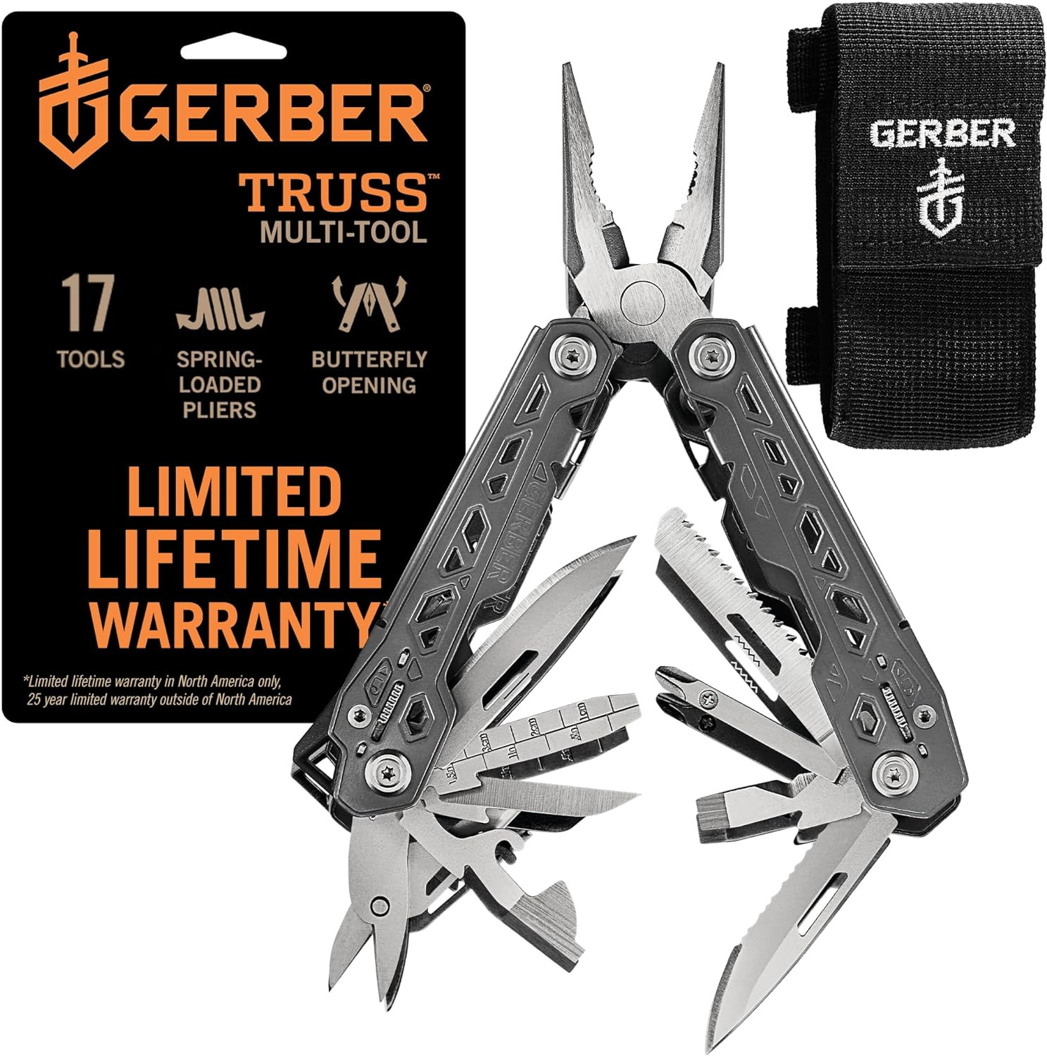 Gear Truss 17-In-1 EDC Needle Nose Pliers Multi Tool – Includes Pocket Knife, Sc