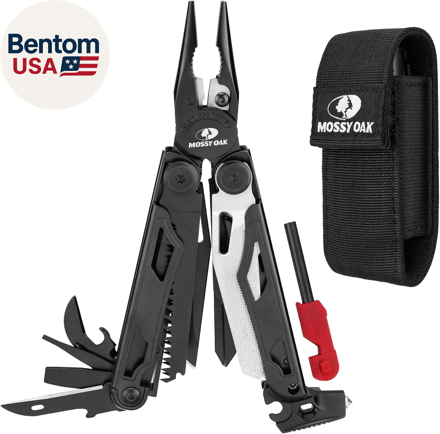 MOSSY OAK Multitool, 19-In-1 Stainless Steel Multi Tool Pliers, Survival Tools w