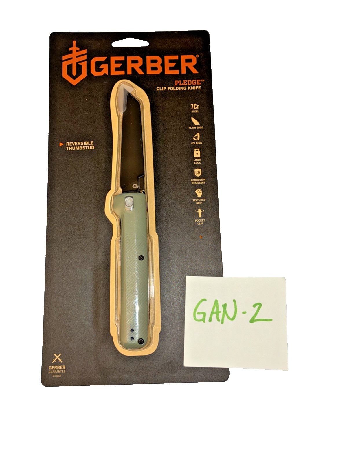 GERBER PLEDGE CLIP FOLDING KNIFE – GREEN HANDLE & BLACK OXIDE COATED BLADE