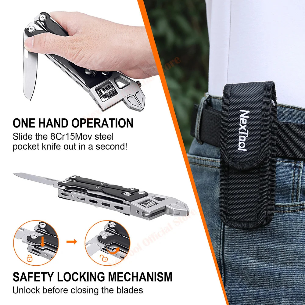 NexTool W4 Adjustable Wrench 11-In-1 Multitool Wrench Folding Pliers Knife Hand