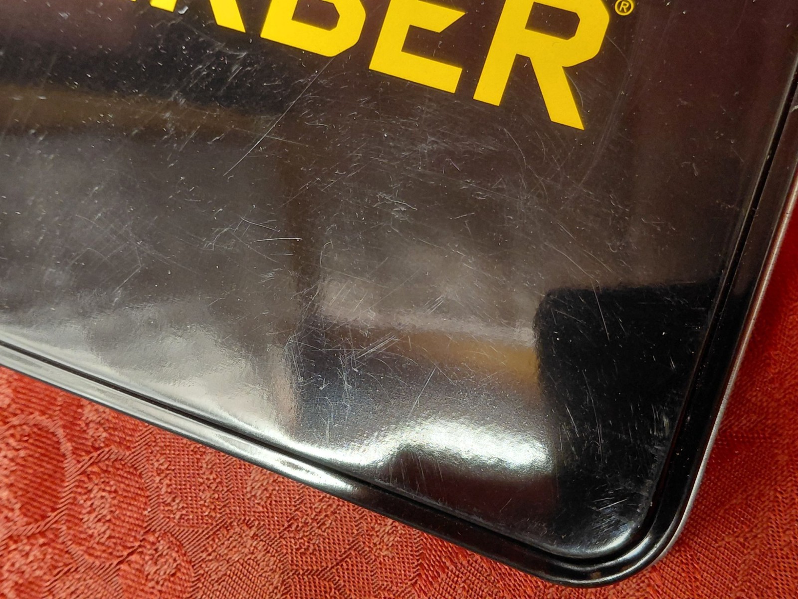 Gerber Logo Black & Yellow Empty Tin **ONLY Storage Box 7″ x 5″” x 1.5″ Insert