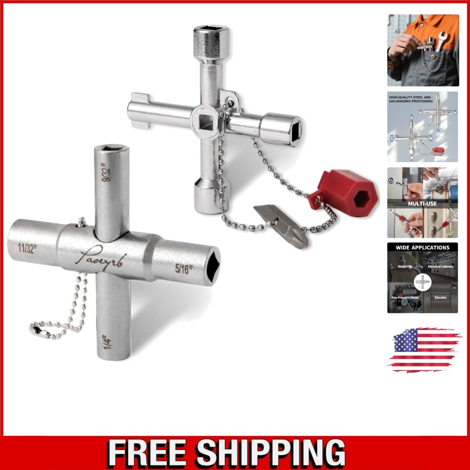 2-Pcs Multi-Functional Water Key Set with 4-Way Design for Valves
