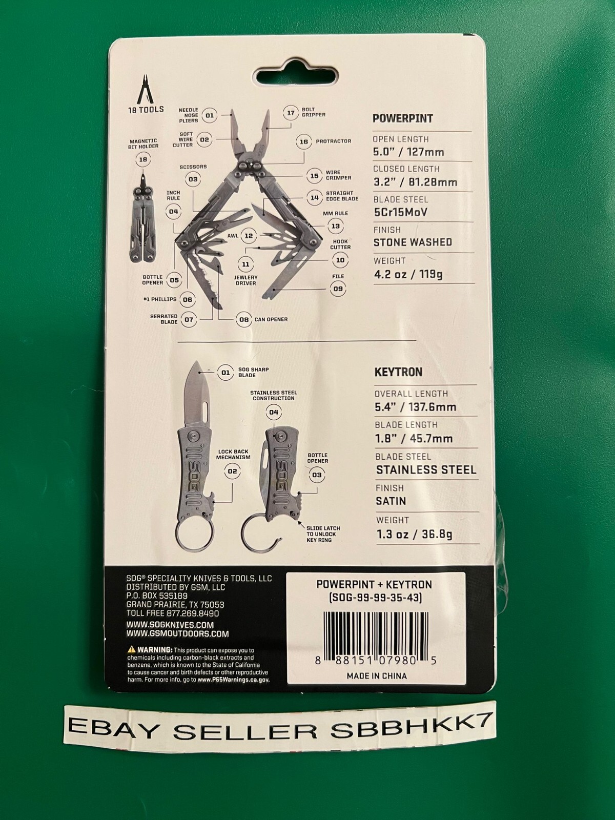 SOG PowerPint Multi-tool And KEYTRON Keychain Knife Combo 18 Tools In 1 New