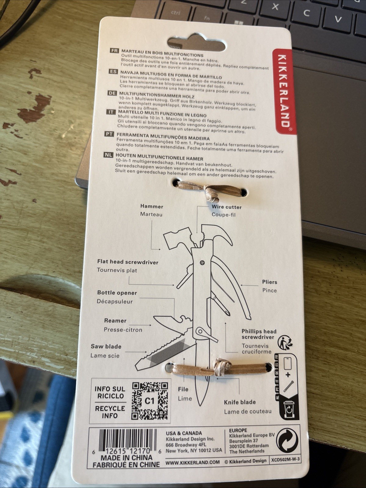 Kikkerland 10-in-1 Wood Hammer Multi-Tool New In Package