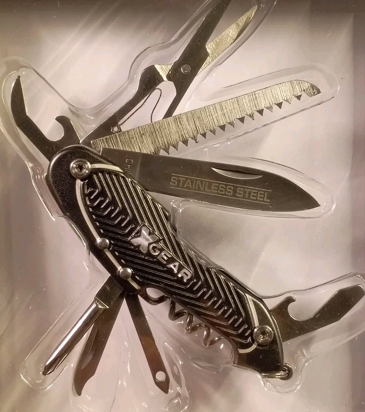 X Gear – Deluxe Tool- Pocket Knife – 10 Tools – Stainless Steel – Black Style