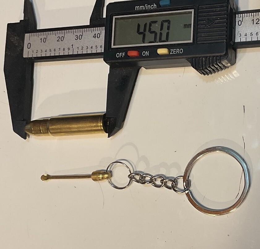 Figural Mini Brass Storage with Screw Out Tiny Spoon Keychain Stealth READ*