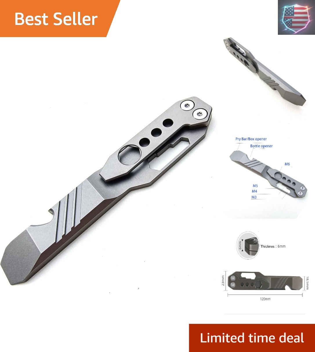 Titanium Pry Bar Outdoor Prybar EDC Wrench Bottle Opener Multi-function tool …
