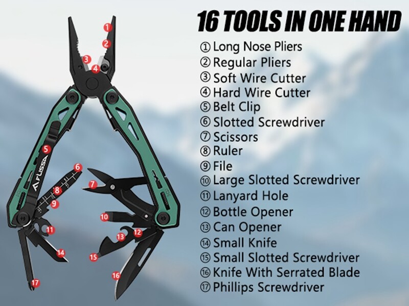 FLISSA 16-in-1 Multi Tool Pliers EDC Stainless Steel Multitool with Pocket Knife