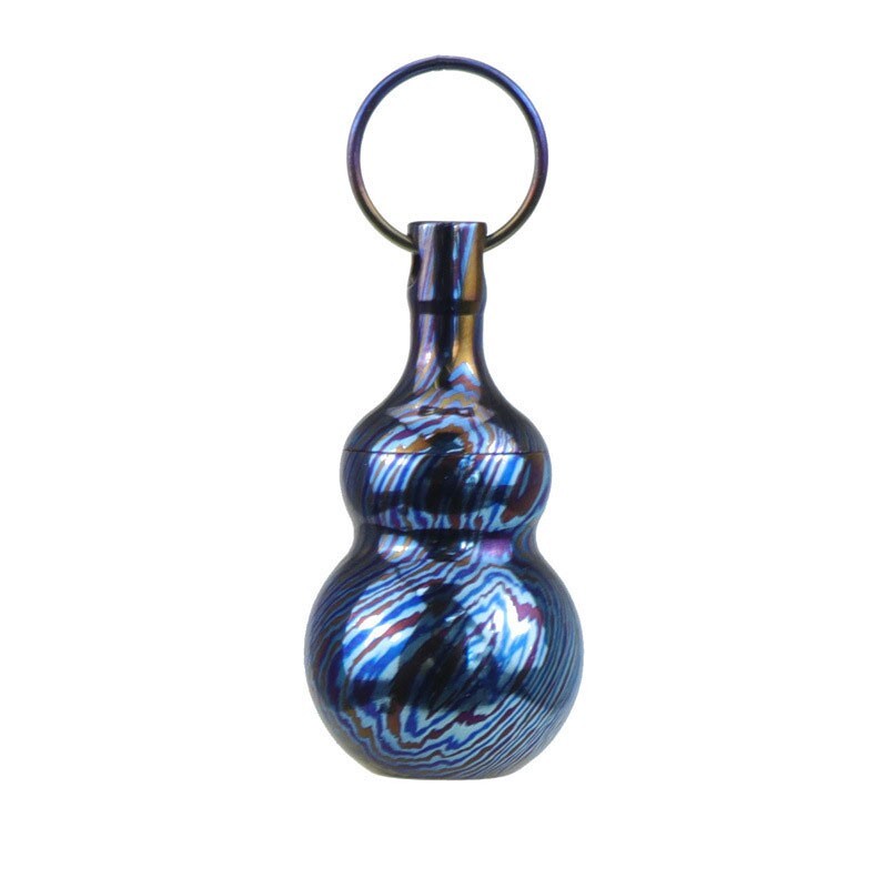 New Titanium Timascus Waterproof Pill Container Gourd Box Keychain Pendant EDC