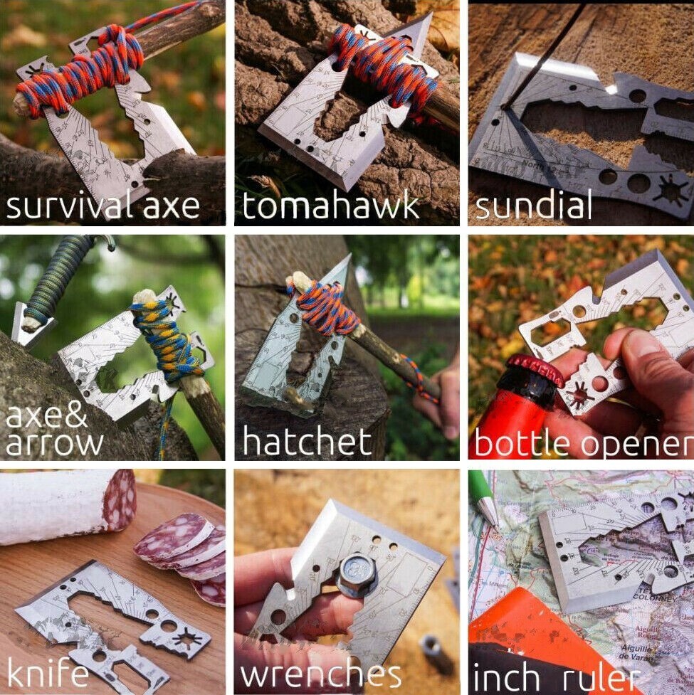 One Tool Pro Stainless Credit Card Tool 30+ Tools Pocket Survival Axe, Arrowhead