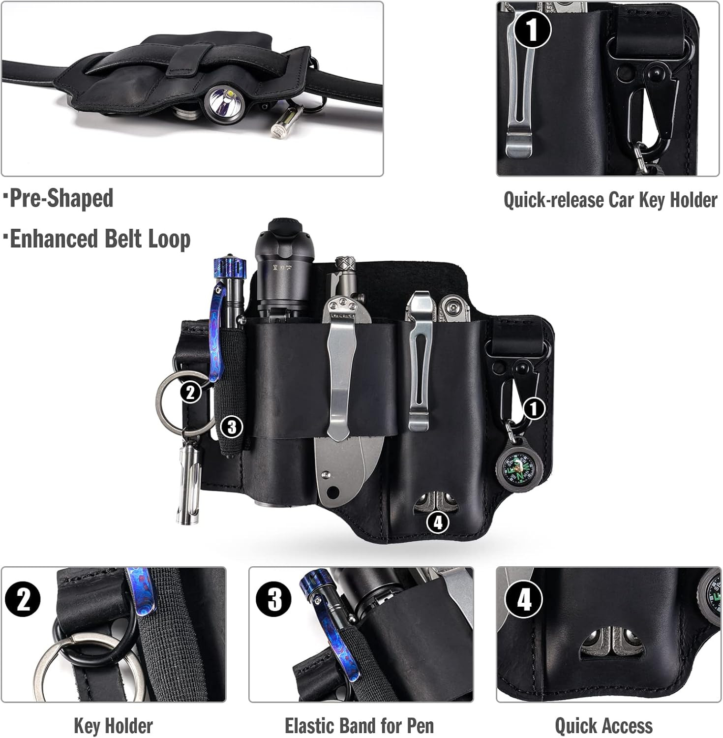 ST1 Leather Multitool Sheath – EDC Belt Organizer for Leatherman Tools, Flashlig