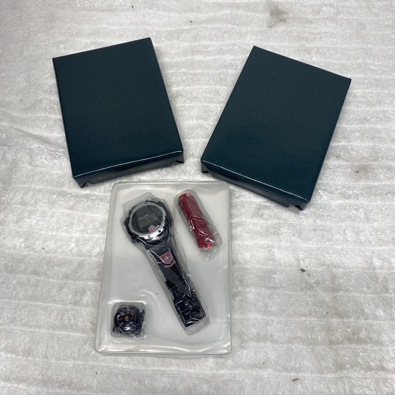 3 STEELEDGE WATCH SET. NEW OPEN BOX WATCH COMPASS AND MULTITOOL
