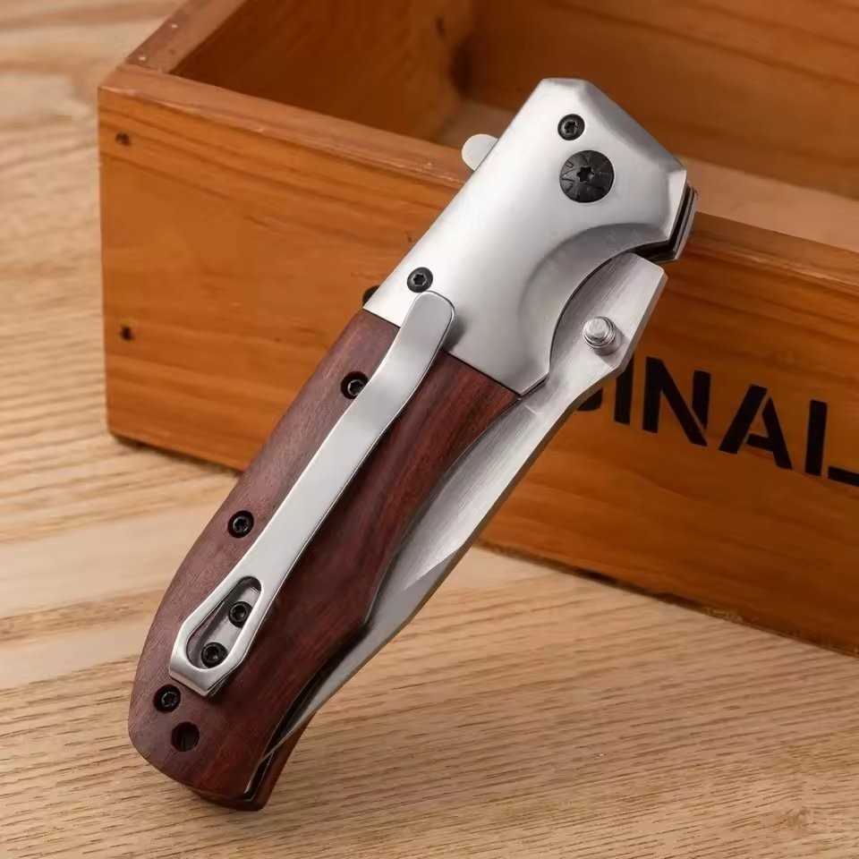 Portable Rosewood Handle Outdoor Camping Hiking Multi Functional EDC Pocket Gear