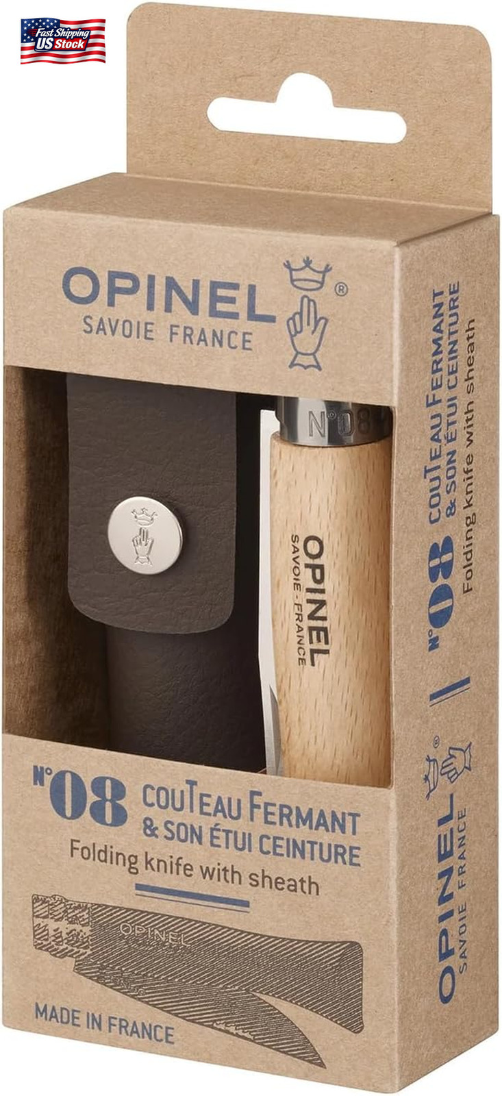OPINEL No. 08 Stainless Steel Alpine Sheath Box Set, INOX Number 8 Stainless Ste