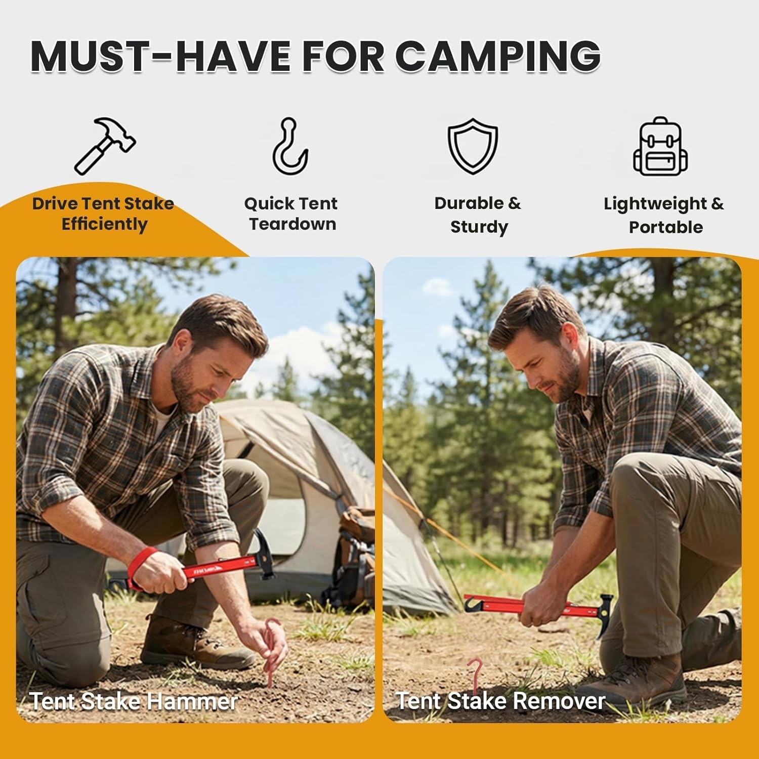 Compact 13-Oz Camping Hammer & Stake Puller – Perfect for Hiking and More
