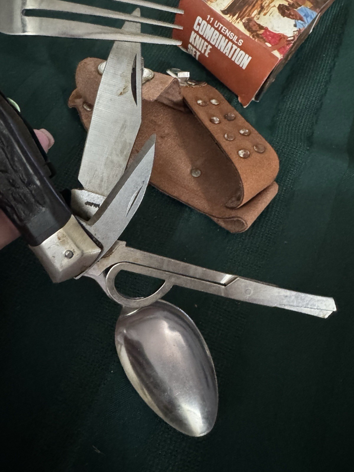Vintage 11-in-1 Combination Knife Set Multi-Tool Stainless, Leather Sheath/Box,