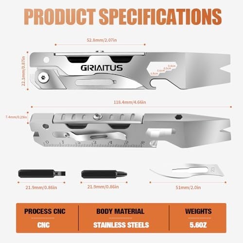 Multitool Pry Bar Wrench with Screwdriver, Box Cutter, Bottle Opener – EDC Pocke