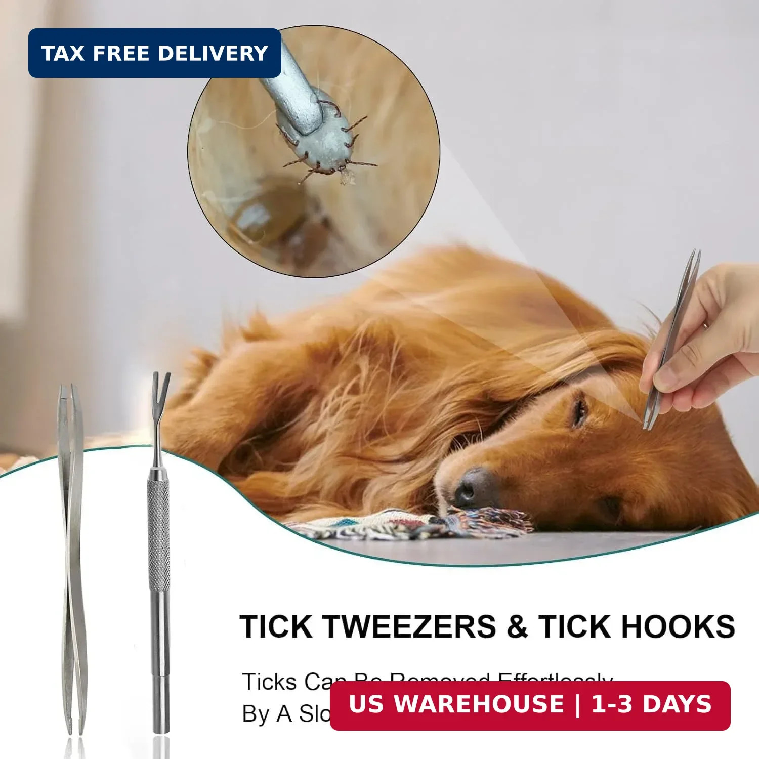 Tick Removal Tool 8 in 1 with Storage Box, Tick Tweezers, Flea Comb, Magnifying