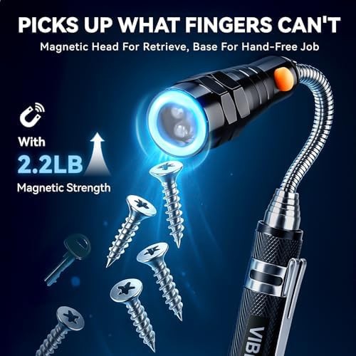 VIBELITE Extendable Magnetic Flashlight with Telescoping Magnet Pickup Tool-F…