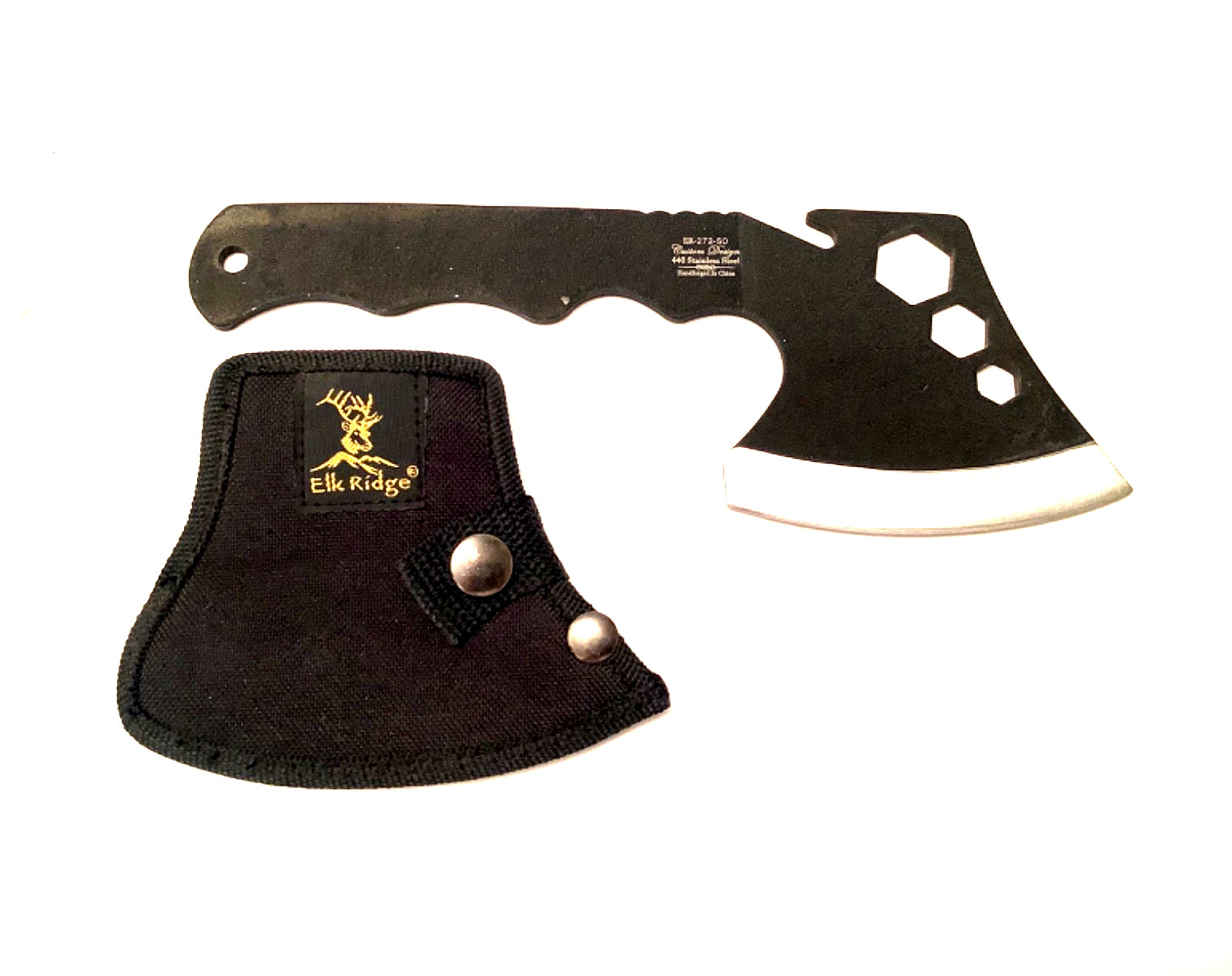 Elk Ridge Fixed Stainless Steel Full Axe Head Black Cord Wrapped Handle