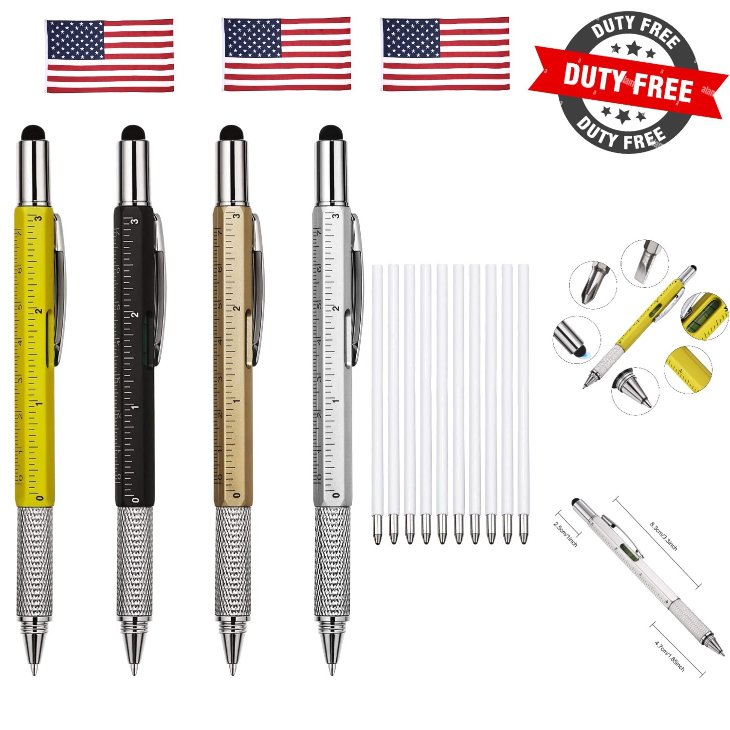 4 Pcs 6 in 1 Multitool Pen Gifts for Men Dad Husband Multi Tool Pen with Leve…