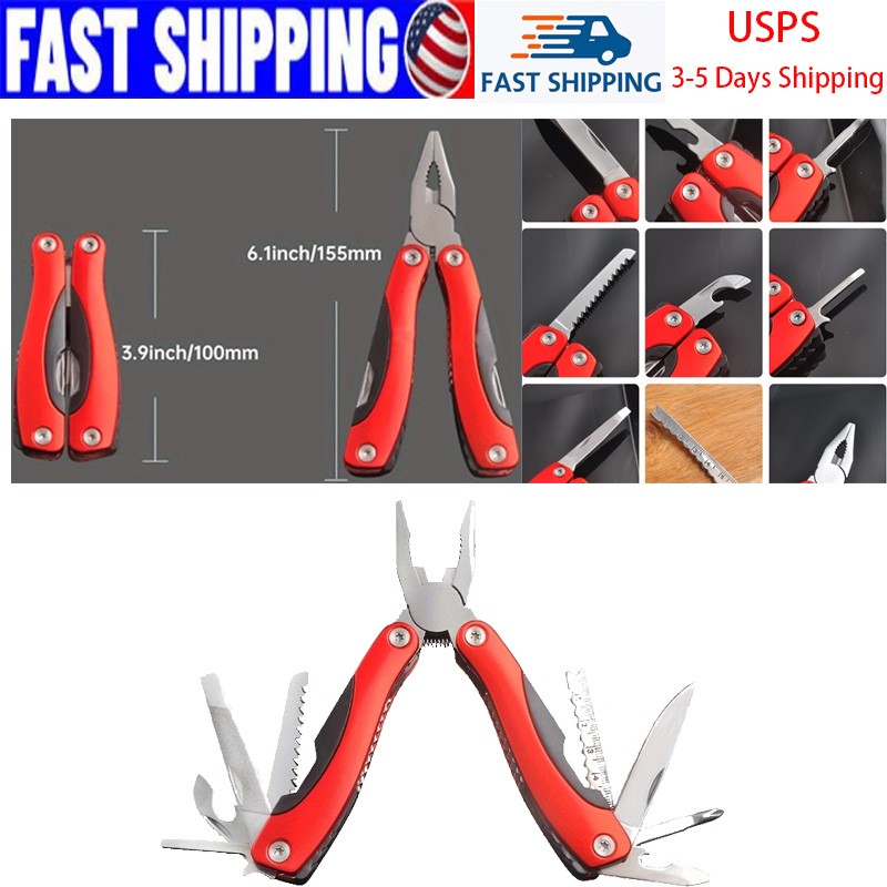 Folding EDC Kit 12 in 1 Pocket Multi Tool Stainless Steel Survival Outdoor Tool