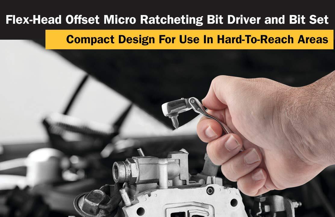 11212 41/8inch Flexhead Offset Micro Ratcheting Bit Driver And Bit Set