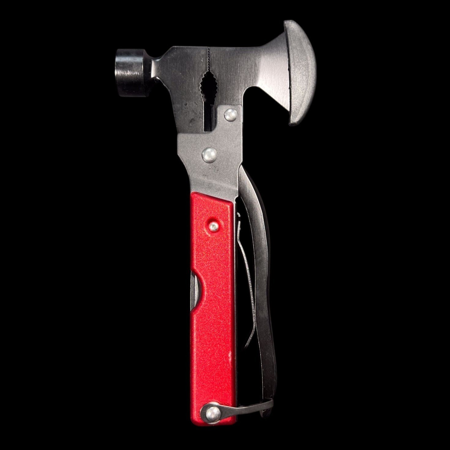 KEENSUN Multitool Axe Hammer Folding Emergency Tool w Sheath Red Black