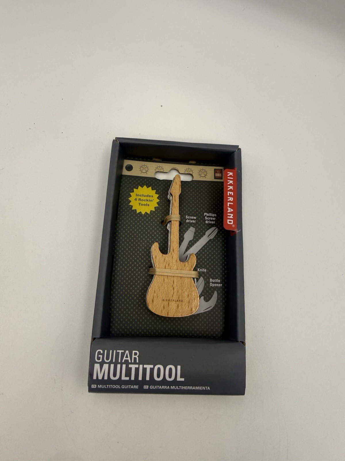 Kikkerland Guitar Shaped Multi Tool 4 in 1 Bottle Opener Screwdriver Knife New