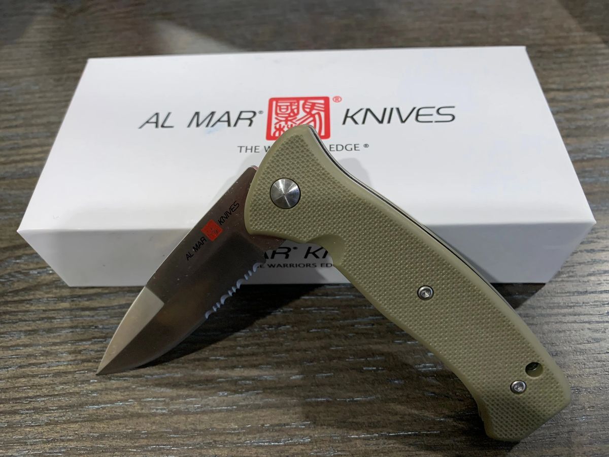 Al Mar Mini SERE 2020 Folding Knife Combo 3.0″ SS Steel Blade Coyote FRN Handle