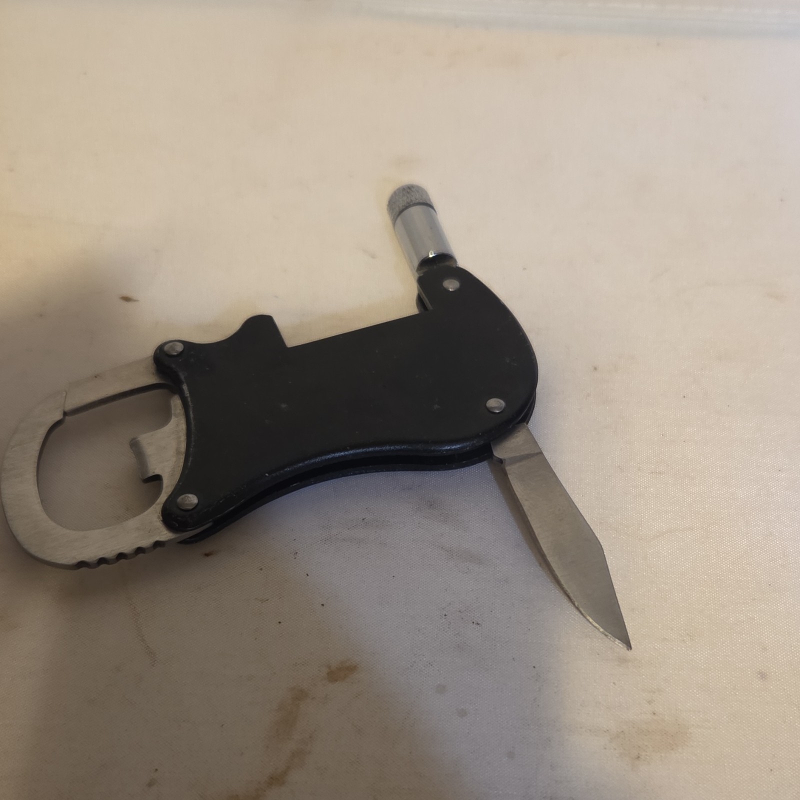 Hampton Lumber Multi-Tool Knife Bottle Opener Flashlight Black Stainless Steel