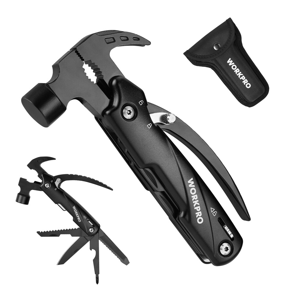 WORKPRO 12-in-1 Camping Tool Multitool Mini Hammer Multi Tools Pliers Saw Blade