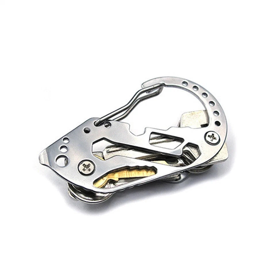 Stainless Multi Tool EDC Pocket Survival Carabiner Screwdriver Keychain Wrench**