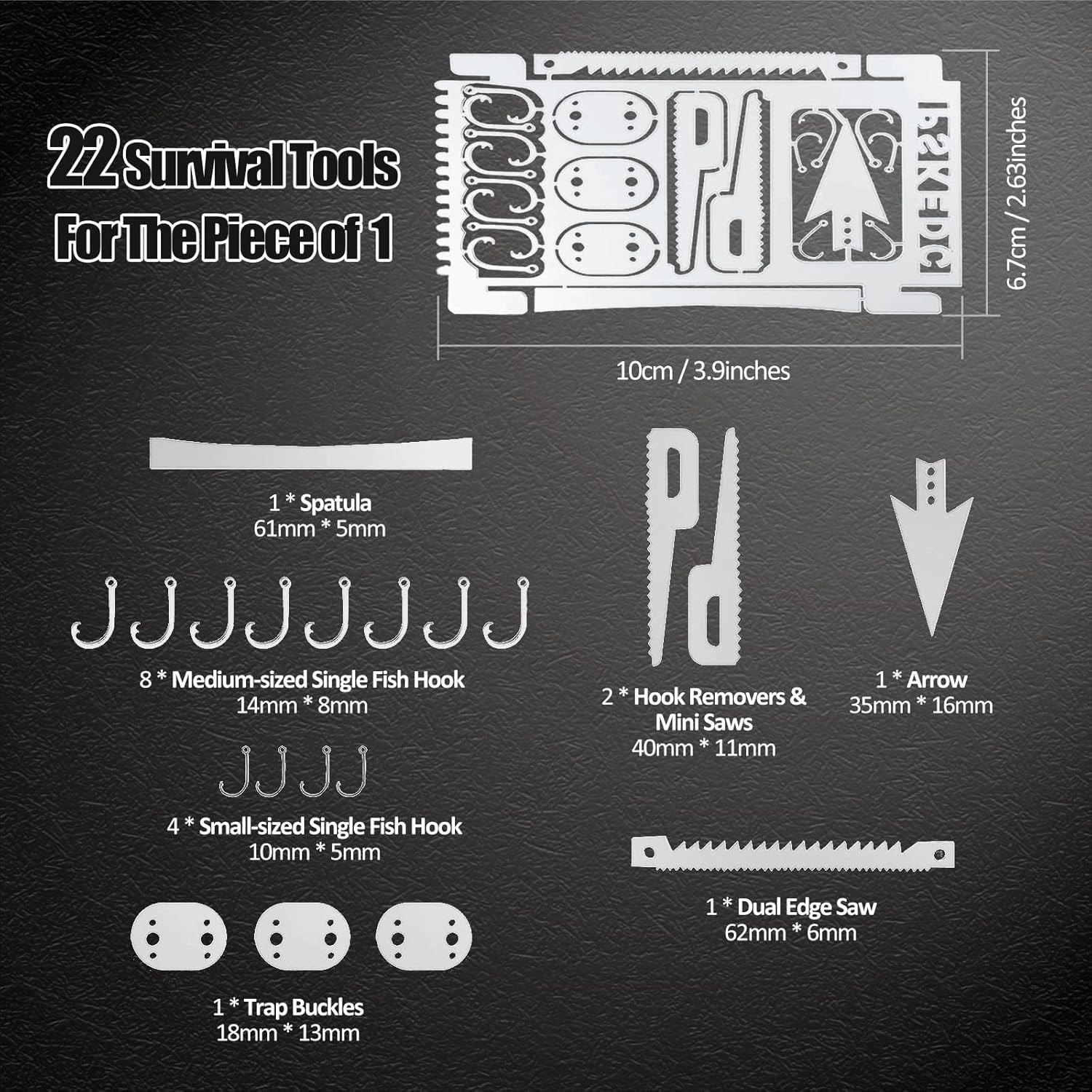Hukado 9PCS Survival Card Multitool Camping Kit with Fishing Line Gear, Multipur